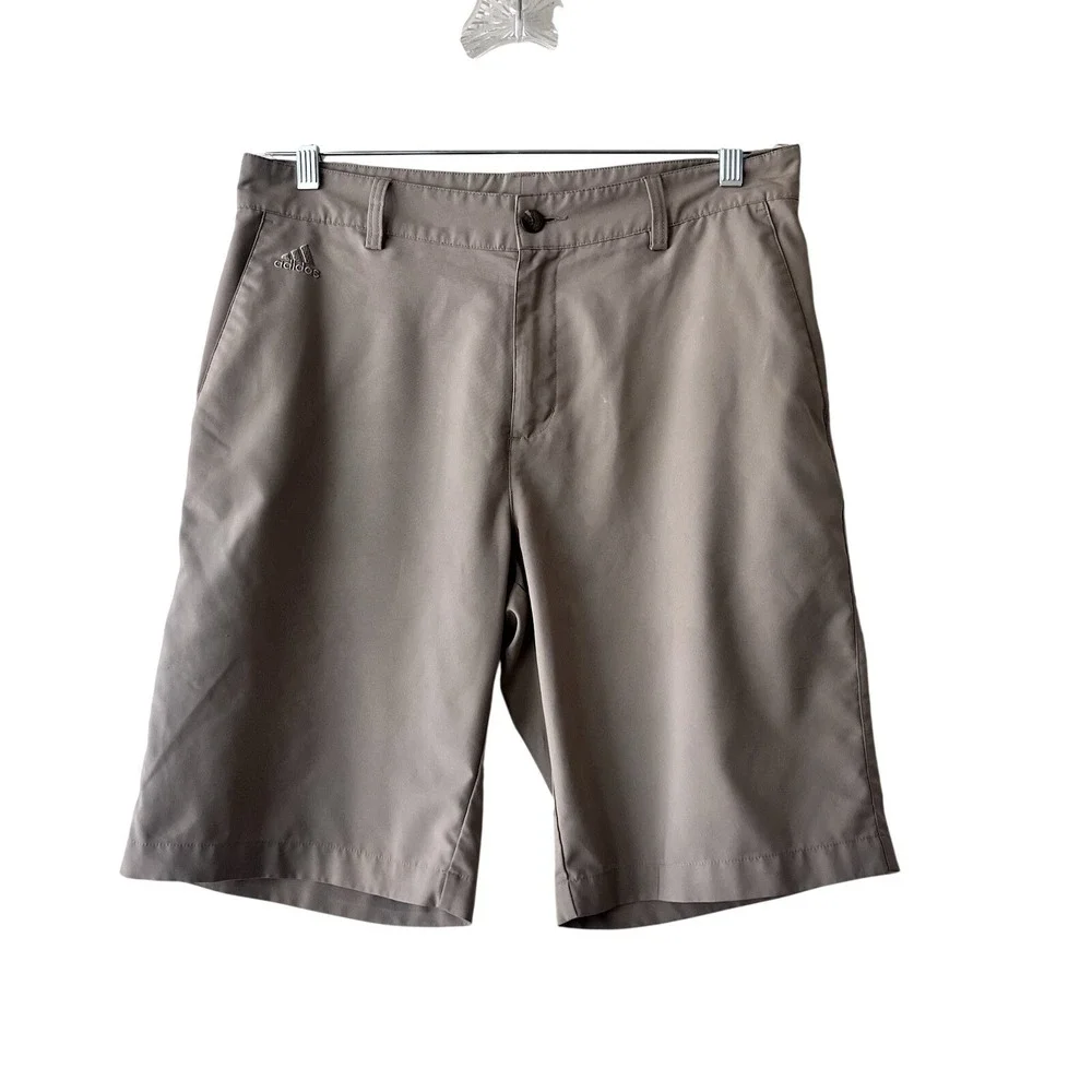 Adidas Golf Shorts Mens Tan Climalite Flat Front Athletic Size 32‎